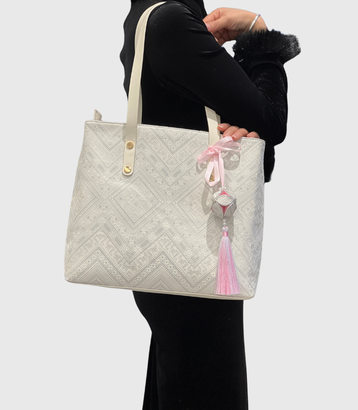 Elegant Ivory Zhuang Brocade Tote Bag