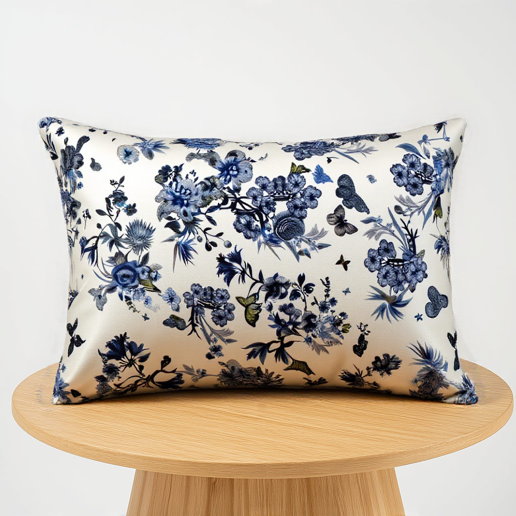 Silk Pillowcase - Blue white
